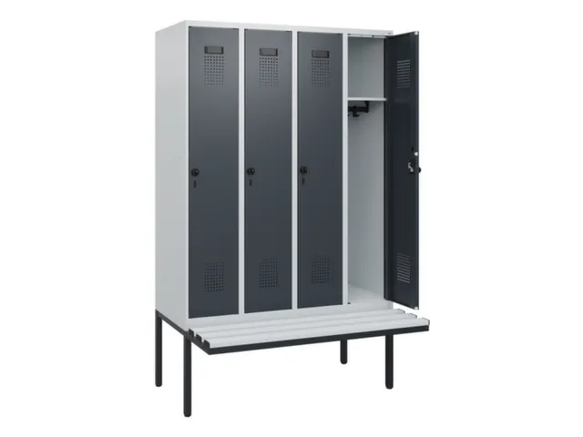 locker met bank,HxBxD 1950x1200x815mm,4vak,vak B 300mm,draaigrendel