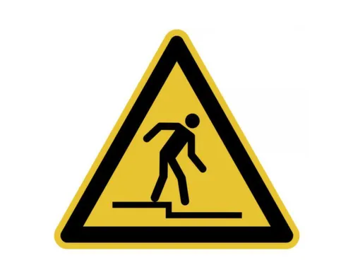 waarschuwingsbord,v. binnen/buiten,Waarschuwing voor afstapje,folie
