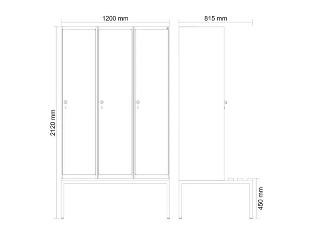 C-plus-p locker met bank,HxBxD 2120x1200x815mm,3vak,vak B 400mm ...