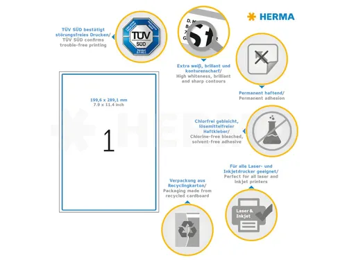 Herma 4252 Premium Adresetiketten A4 199,6x289,1mm Wit 100 stuks