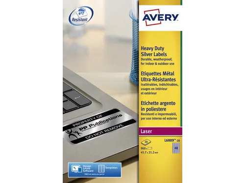 Inventaris Etiket Avery L6009-20 45.7x21.2mm Zilver 960 stuks