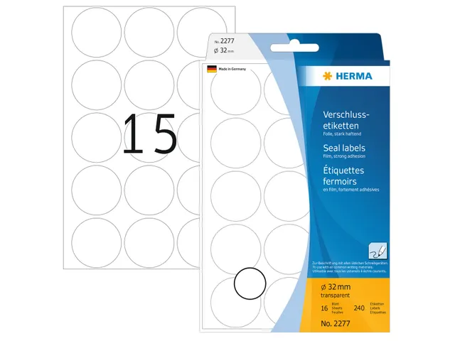 HERMA 2277 Transparante sluitetiketten Mat Rond 32mm 240 stuks