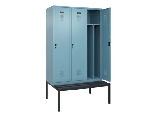 locker met bank,voor scheiding van kleding,HxBxD 2120x1200x815mm,3vak