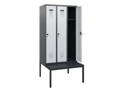 locker met bank,HxBxD 1950x900x815mm,3vak,vak B 300mm,draaigrendel