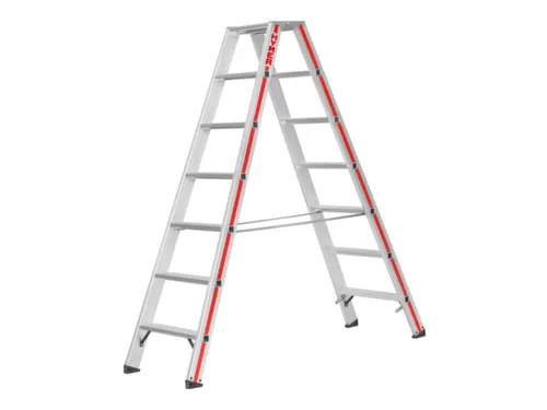 trapladder,beide zijden,2x7treden,Stand H 1,15m,balk L 1,8m,aluminium