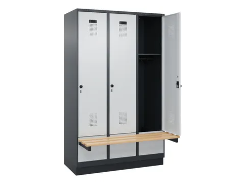 locker met bank,HxBxD 1950x1200x815mm,3vak,vak B 400mm,draaigrendel