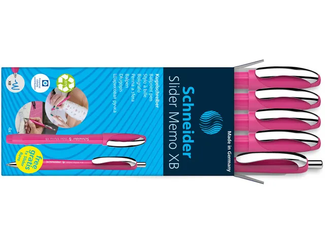 Balpen Schneider Memo XB Power Pink doos a 4 + 1 gratis