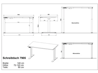 Elektrisch ihv bureau,HxBxD 720-1200x1400x800mm,blad Grandson-eiken - 4