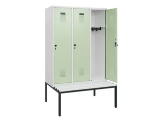 locker met bank,HxBxD 1950x1200x815mm,3vak,vak B 400mm,draaigrendel - 1
