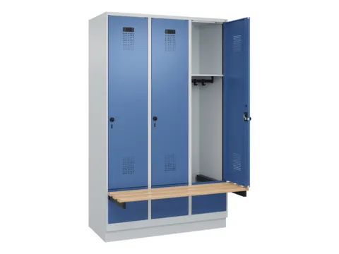 locker met bank,HxBxD 1950x1200x815mm,3vak,vak B 400mm,draaigrendel