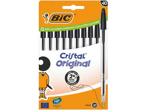 Balpen Bic Cristal medium zwart blister à 10 stuks