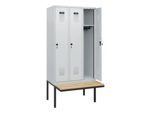 locker met bank,HxBxD 1950x900x815mm,3vak,vak B 300mm,draaigrendel