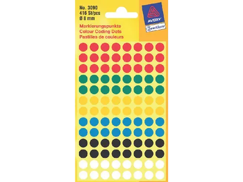 Etiket Avery Zweckform 3090 Rond 8mm Assorti 416stuks