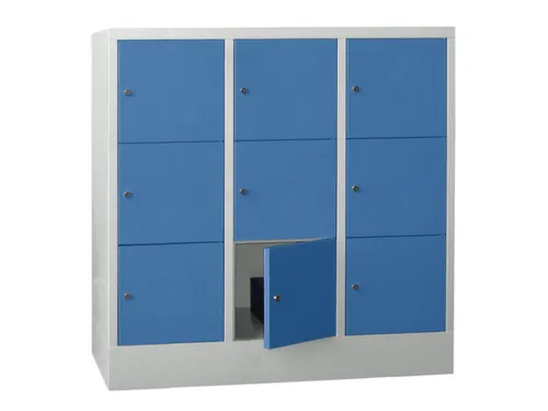 lockerkast,HxBxD 1187x1200x500mm,3x3vakken,RAL7035,front RAL5012