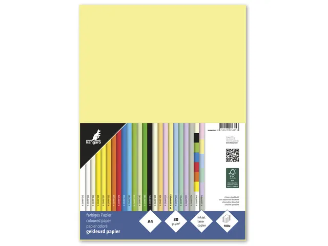 Papier Kangaro A4 80grs pastel geel pak 100 vel