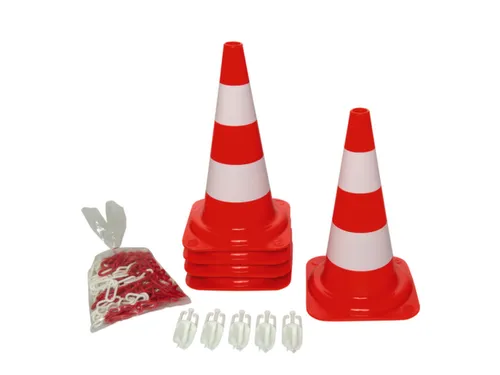 pylonenset,5kegels,H 500mm,PE,rood/wit,fluorescerend