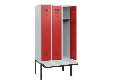 locker met bank,HxBxD 1950x900x815mm,3vak,vak B 300mm,cilinderslot