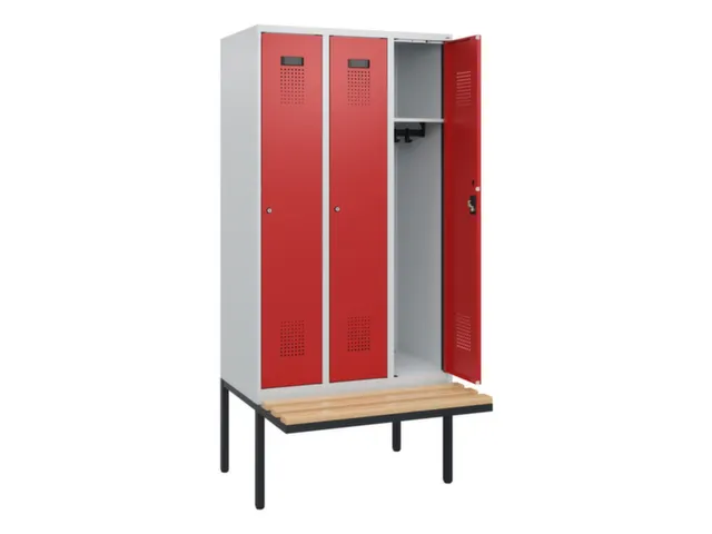 locker met bank,HxBxD 1950x900x815mm,3vak,vak B 300mm,cilinderslot