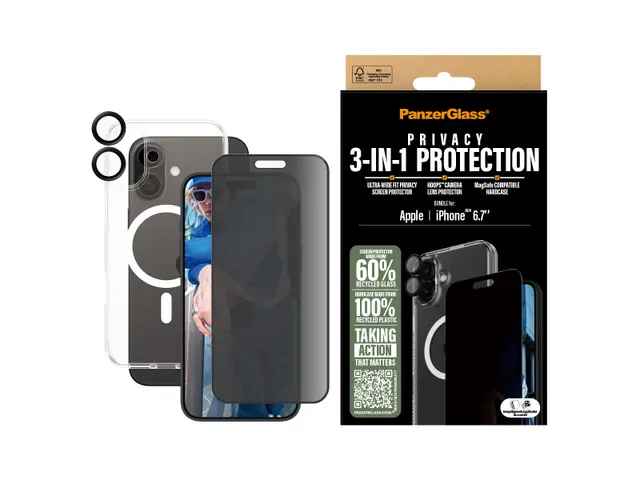 PanzerGlass 3-in-1 Privacy Protection Bundle iPhone 16 Plus, Apple,