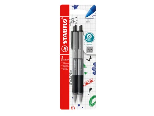 Balpen STABILO pointball colorful medium zwart blister à 2 stuks