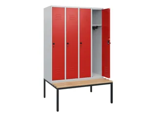 locker met bank,HxBxD 1950x1200x815mm,4vak,vak B 300mm,draaigrendel - 2