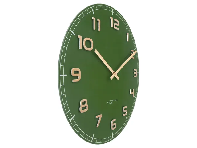 Wandklok Nextime dia 40cm Groen glas/Aluminium Classy Medium