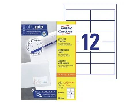 Etiket Avery Zweckform 3659-200 97x42.3mm wit 2400stuks