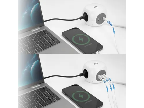 Stekkerblok ACT 3 voudig inclusief 2x USB C/A 1.5 meter wit/grijs FR/B