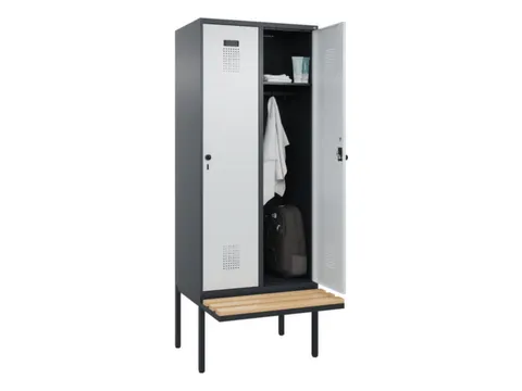 locker met bank,HxBxD 2120x800x815mm,2vak,vak B 400mm,draaigrendel