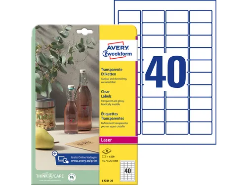 Etiket Avery L7781-25 45.7x25.4 transparant 1000st