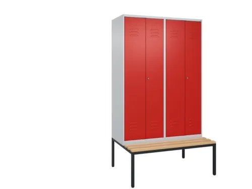 PBM-locker met bank,HxBxD 2120x1200x815mm,4vak,vak B 300mm,cil.-slot
