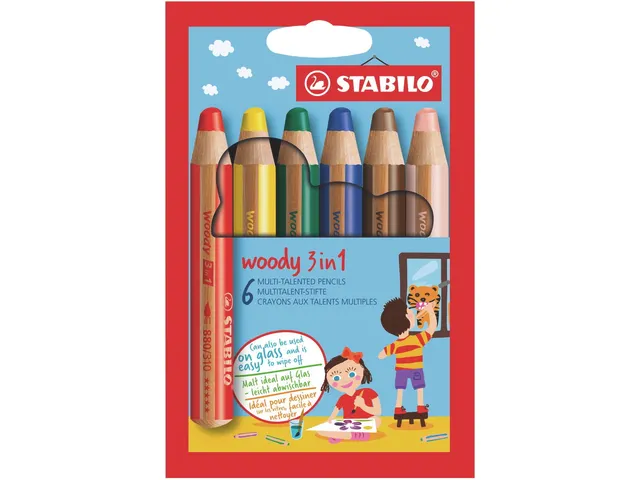 Kleurpotloden STABILO 880 woody 3 in 1 assorti etui à 6 stuks