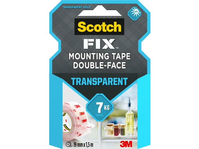 Plaktape 3m Scotch Montage 19mmx1.5m Transparant 2z