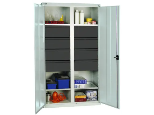 Materiaalkast 1800x1000x500mm 4legborden Uitschuifbaar 8laden Grijs