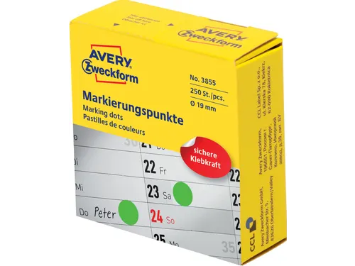 Avery marking dots, diameter 19mm, rol met 250 stuks, groen