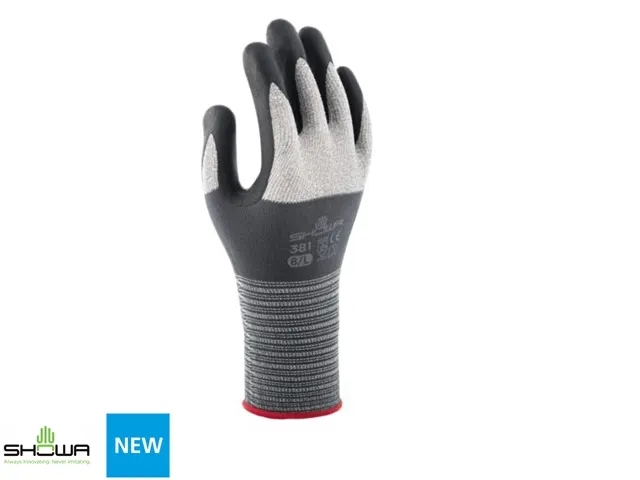 Handschoen Showa 381 grip nitril grijs maat M