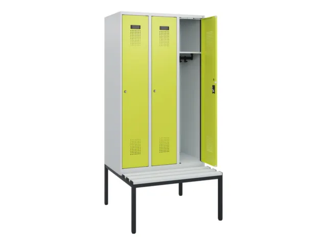 locker met bank,HxBxD 1950x900x815mm,3vak,vak B 300mm,cilinderslot