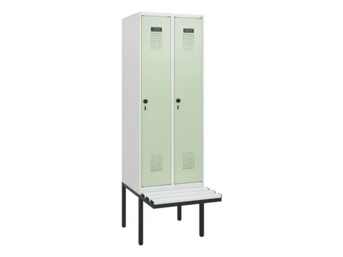 locker met bank,HxBxD 1950x600x815mm,2vak,vak B 300mm,draaigrendel