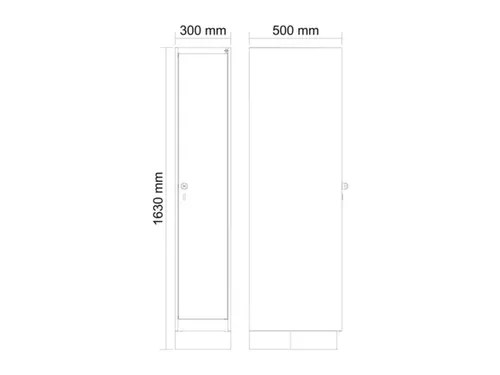 schoollocker,HxBxD 1630x300x500mm,1vak,vak B 300mm,draaigrendel,sokkel
