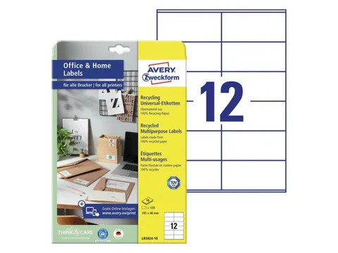 Etiket Avery Zweckform LR3424-10 105x48mm recycled Wit 120 stuks