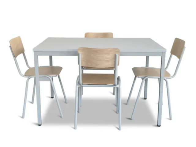 Kantineset,4Stoelen,1Tafel,Zitting Beuken Multiplex Natuur,Blad Grijs