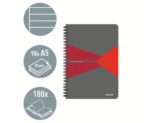 Notitieboek Leitz Office A5 lijn 180pag grijs rood - 7