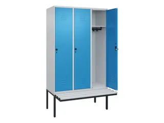 locker met bank,HxBxD 2120x1200x815mm,3vak,vak B 400mm,draaigrendel - 2