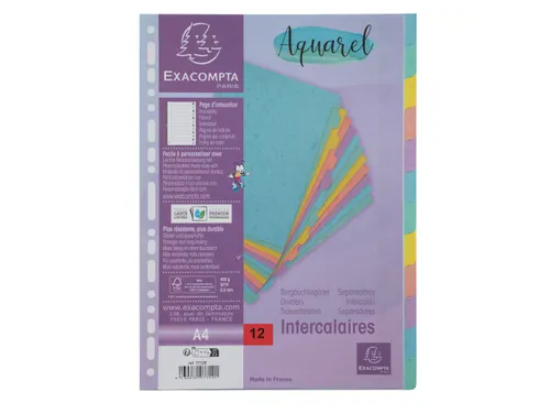 Tabblad In Glanskarton 400G/M2 Aquarel 12 Verdelingen A4 Assorti