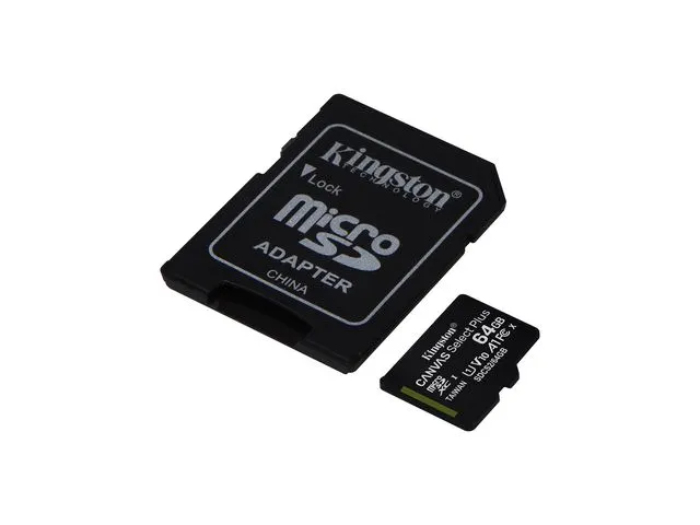 Carte Micro SD Kingston Canvas Select Plus 64GB avec adaptateur SD