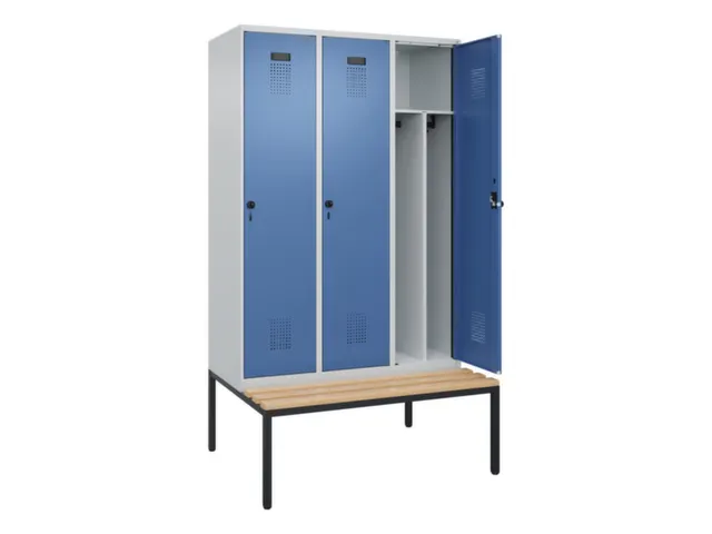 locker met bank,voor scheiding van kleding,HxBxD 2120x1200x815mm,3vak