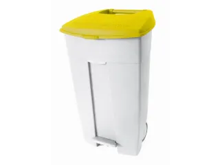 afvalbak,1x120l,HxBxD 890x560x480mm,romp PE wit,deksel PE geel,2wielen - 1
