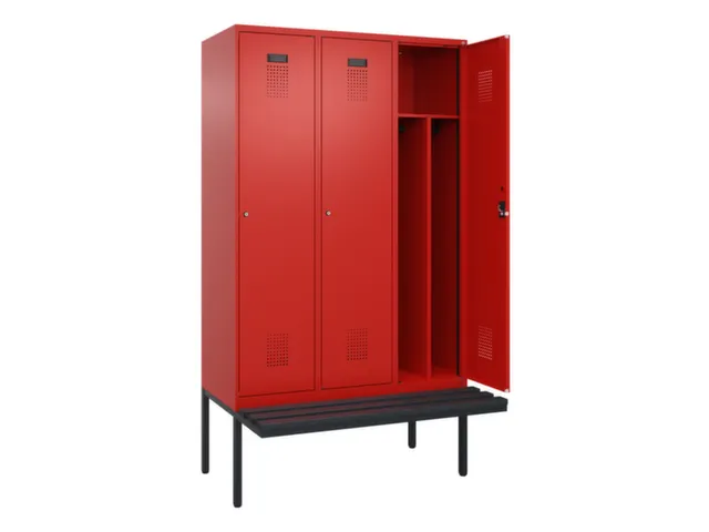 locker met bank,voor scheiding van kleding,HxBxD 2120x1200x815mm,3vak