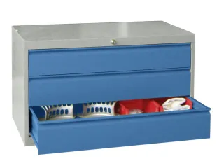ladekast 600x1023x600mm 3laden cilinderslot RAL7035 front RAL5012 - 1