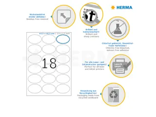 HERMA 4358 Verwijderbare etiketten A4 Ovaal 63,5x42,3mm Wit 450 stuks - 3